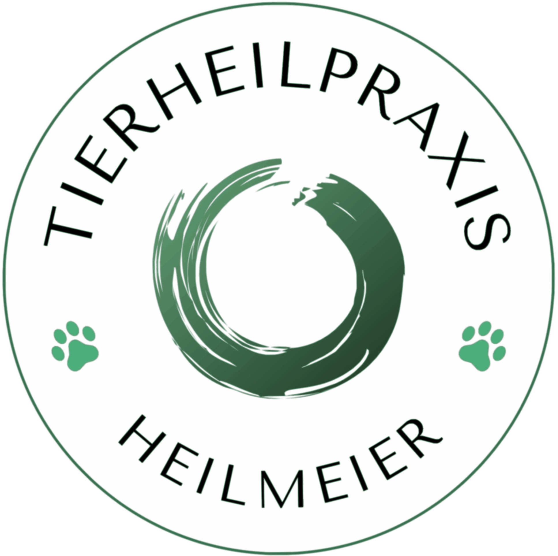 Logo Tierheilpraxis Heilmeier, rund, mit grünem Kreis in der Mitte